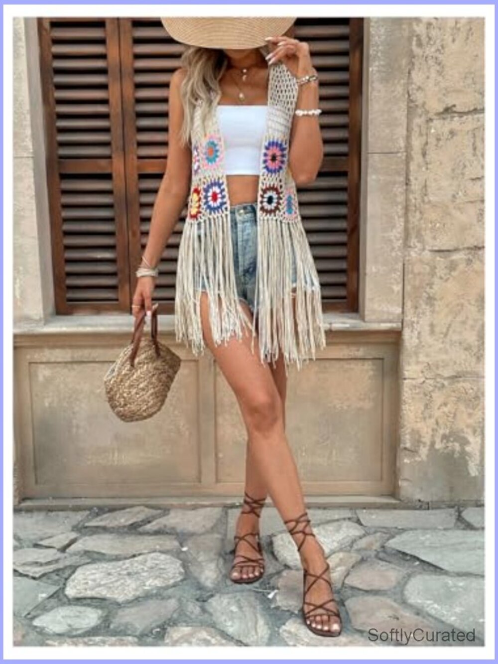 Fringe Vest Embroidered Crochet Tassel Cardigan Cowboy Western Hippie Top - Picture 5 of 5